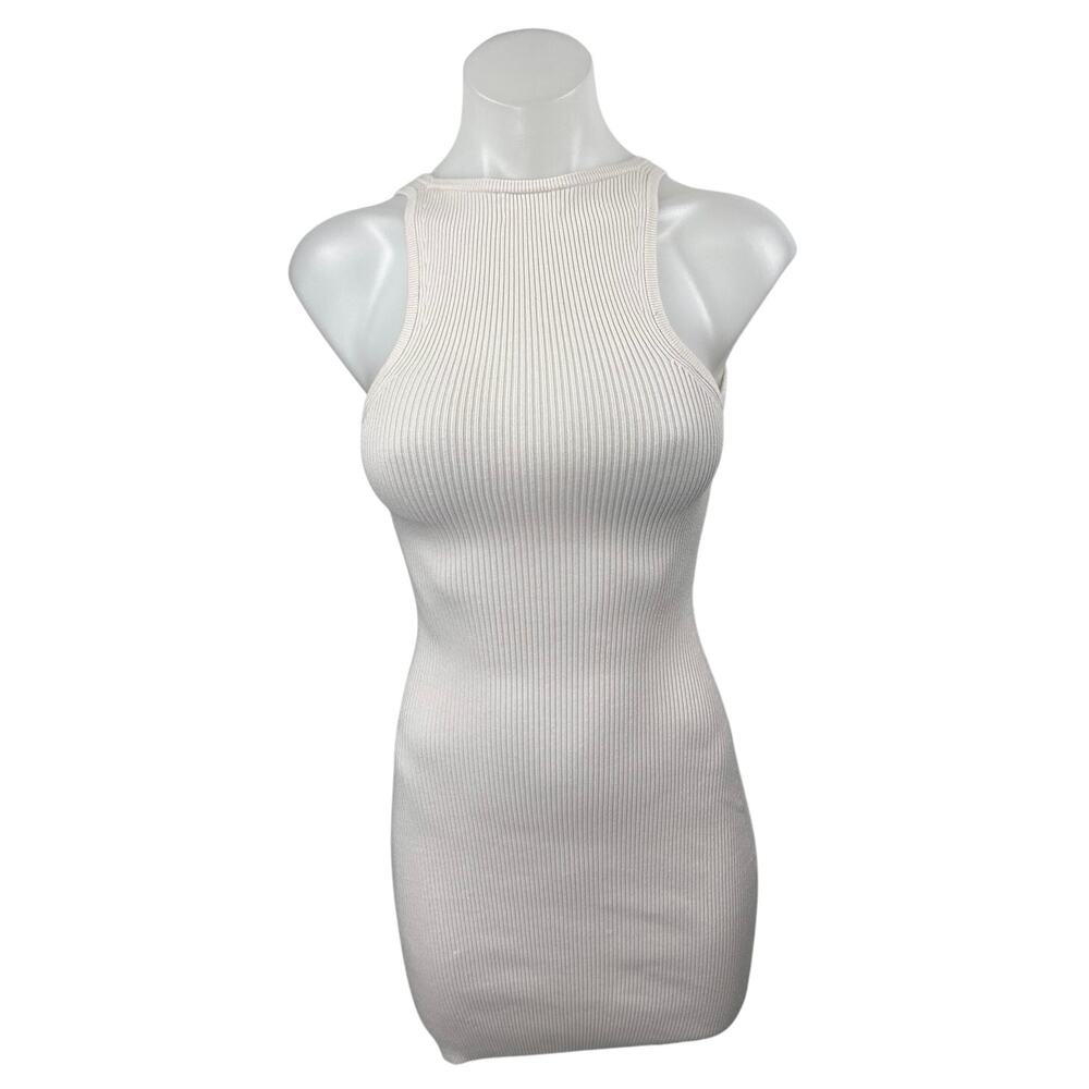 Aritzia Wilfred Free Ivory Cream Sleeveless Ribbed Knit Sculpt Bodycon Dress XXS